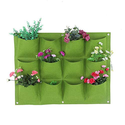Jeffergarden 12-Pockets Degradable Vertical Colgante Planta de jardín Bolsa de Jardin Vertical Tamaño Grande Cultivo como Contenedor Macetero(Verde)
