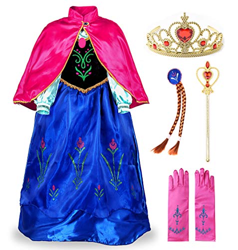 JerrisApparel Niña Princesa Anna Disfraz Fiesta de Cosplay Vestido (5 años, Anna con Accesorios)
