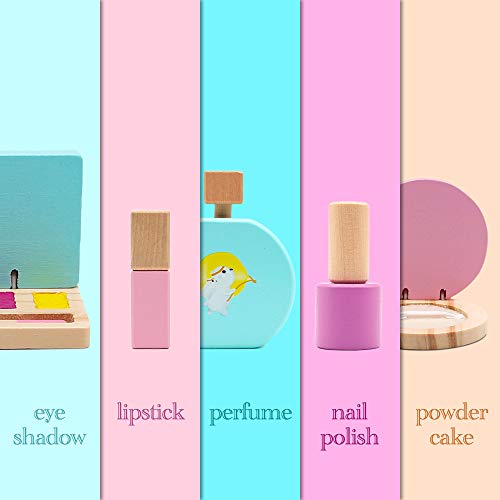 jerryvon Maquillaje Niñas - Juguetes de Madera Maquillaje Infantil Juguetes Niñas 3 Años 4 Años 5 Años Kit de Maquillaje Regalo Niña con 16 PCS