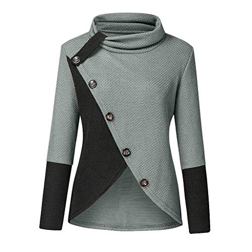 Jerseys De Punto para Mujer Cuello de Tortuga Manga Larga Suelto Prendas de Punto Suéter Irregular Contraste Chaqueta de Color Tops Cálido Otoño Invierno riou