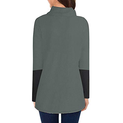 Jerseys De Punto para Mujer Cuello de Tortuga Manga Larga Suelto Prendas de Punto Suéter Irregular Contraste Chaqueta de Color Tops Cálido Otoño Invierno riou