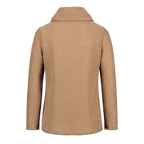 Jerseys De Punto para Mujer Cuello de Tortuga Manga Larga Suelto Prendas de Punto Suéter Irregular Jerséis Collar de la Pila Tops Cálido Otoño Invierno riou (z-Khaki, L)