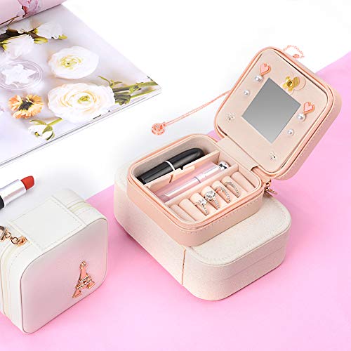 JessLab Caja Joyero, Doble Capa Joyero Pequeña Organizador Joyas Joyero de Viaje para Mujer Anillos, Aretes, Pulseras y Collares Vanidad - Rosado