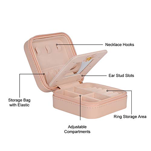 JessLab Caja Joyero, Doble Capa Joyero Pequeña Organizador Joyas Joyero de Viaje para Mujer Anillos, Aretes, Pulseras y Collares Vanidad - Rosado
