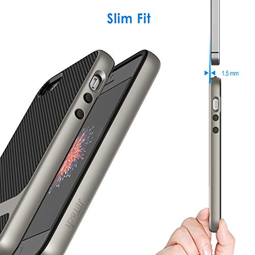 JETech Funda Compatible iPhone SE (2016 Modelo) iPhone 5S iPhone 5, Carcasa con Fibra de Carbono, Anti-choques, Gris
