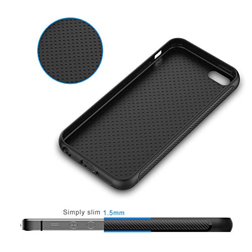 JETech Funda Compatible iPhone SE (2016 Modelo), iPhone 5s y iPhone 5, Carcasa con Shock-Absorción y Diseño de Fibra de Carbon, Negro