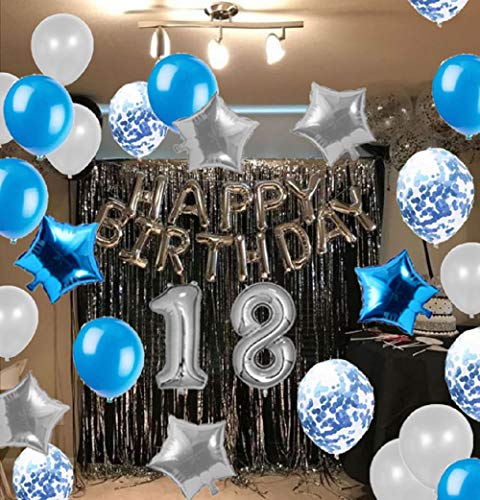JeVenis 36 PCS Silver Blue 18th Birthday Decorations Party Supplies 18 Globos de cumpleaños Happy Birthday Balloon