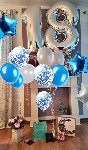 JeVenis 36 PCS Silver Blue 18th Birthday Decorations Party Supplies 18 Globos de cumpleaños Happy Birthday Balloon