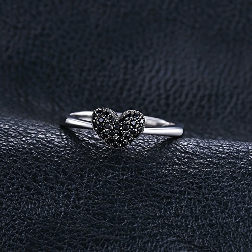 JewelryPalace Anillo dulce en forma de corazón adornado Espinela negro en Plata de ley 925 Tamaño 19