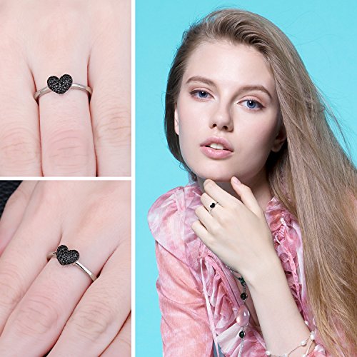 JewelryPalace Anillo dulce en forma de corazón adornado Espinela negro en Plata de ley 925 Tamaño 19