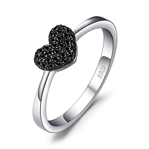 JewelryPalace Anillo dulce en forma de corazón adornado Espinela negro en Plata de ley 925 Tamaño 19