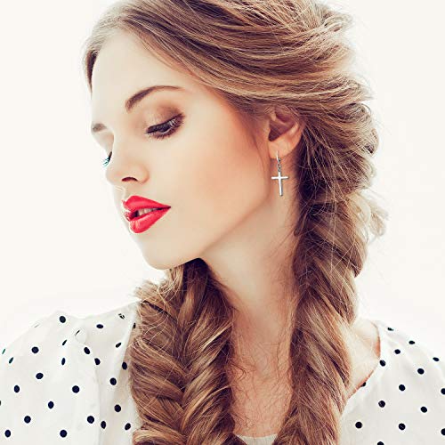JewelryWe Pendientes largos de acero inoxidable con forma de cruz para hombre y mujer,Color Plateado Negro,Regalos para Cumpleaños,Regalos para Navidad
