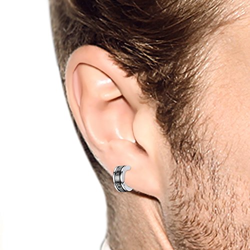 JewelryWe Pendientes Negros Números Romanos Acero Inoxidable Pendientes de Aros Unisex para Hombre Mujer, Pendientes Azul Negro Dorado,Regalo Navidad