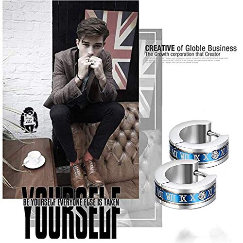 JewelryWe Pendientes Negros Números Romanos Acero Inoxidable Pendientes de Aros Unisex para Hombre Mujer, Pendientes Azul Negro Dorado,Regalo Navidad