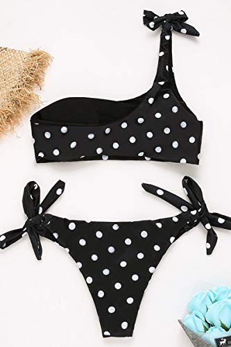 JFAN Mujer Conjuntos de Bikini Rayas con Un Hombro Traje de Baño Estampado Anudado Tiras Tanga Braga Bikini Lado Anudado Bañador Atractivo de Dos Piezas