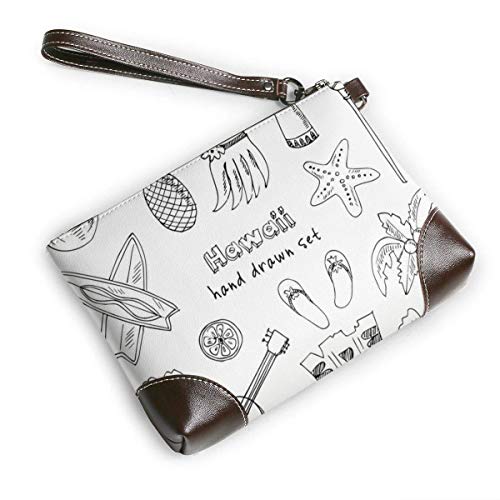 JHGFG Símbolos e íconos de Hawái, incluida la Falda de Hula Bolso de Mano de Cuero con impresión 3D HD, Bolso de Maquillaje Bolso de Mano Monedero Cartera de Mano Cartera de teléfono Monedero de Dine