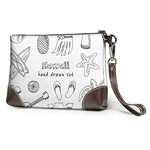 JHGFG Símbolos e íconos de Hawái, incluida la Falda de Hula Bolso de Mano de Cuero con impresión 3D HD, Bolso de Maquillaje Bolso de Mano Monedero Cartera de Mano Cartera de teléfono Monedero de Dine