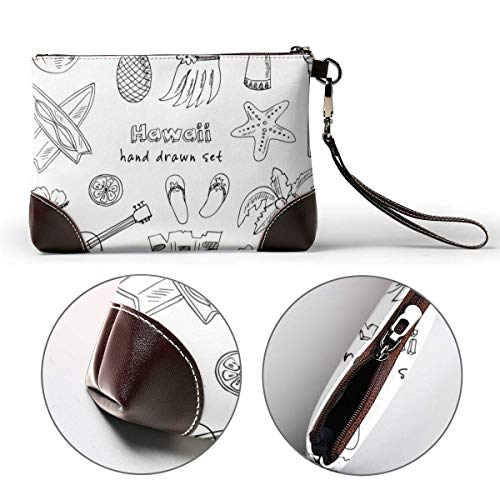 JHGFG Símbolos e íconos de Hawái, incluida la Falda de Hula Bolso de Mano de Cuero con impresión 3D HD, Bolso de Maquillaje Bolso de Mano Monedero Cartera de Mano Cartera de teléfono Monedero de Dine