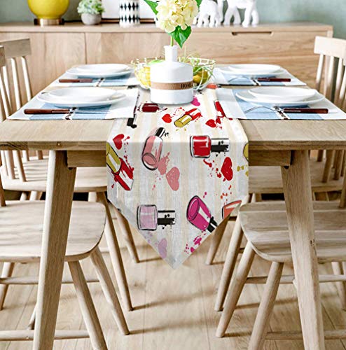 JHLP Camino de Mesa Cosmético Esmalte de uñas Mujer Dibujos Animados Modernos Corredores de Mesa Camino de Mesa de Alta precisión para decoración de Arte en el hogar Mantel Boda fiesta-36x183 cm