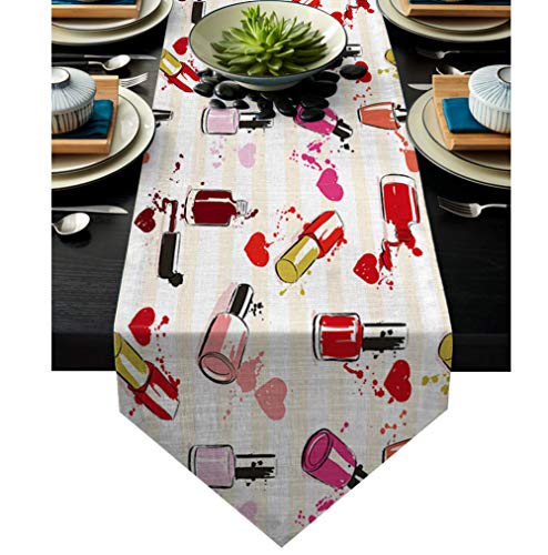 JHLP Camino de Mesa Cosmético Esmalte de uñas Mujer Dibujos Animados Modernos Corredores de Mesa Camino de Mesa de Alta precisión para decoración de Arte en el hogar Mantel Boda fiesta-36x183 cm