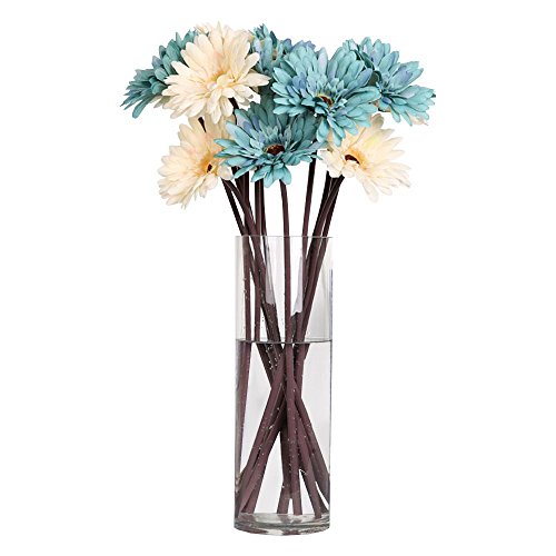 Jia Hu - 8 de flores de gerbera artificiales de seda, para decoración de casa u oficina, azul