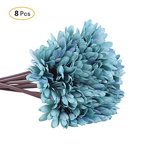 Jia Hu - 8 de flores de gerbera artificiales de seda, para decoración de casa u oficina, azul