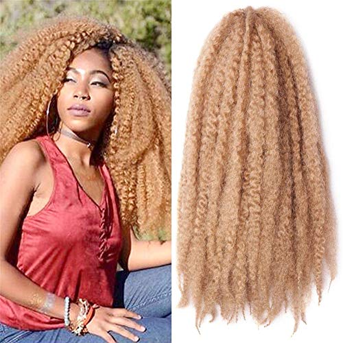 JIAFATIAN 3 Paquete/Lote Afro Rizado Rizado Trenzas Cabello Extensiones Sintético Giro Tejer Trenza Alto Temperatura Fibra Cabello Tejido 100g/pcs (3pc 18Inch), Blonde