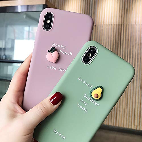 JIAHUI Funda De Teléfono con Patrón De Aguacate De Fruta 3D para iPhone XR XS MAX X 11 8 7 6 6S Plus Lovely Cubierta Trasera Bonita De Protección De Silicona Suave (Aguacate,For iPhone XS)