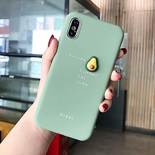JIAHUI Funda De Teléfono con Patrón De Aguacate De Fruta 3D para iPhone XR XS MAX X 11 8 7 6 6S Plus Lovely Cubierta Trasera Bonita De Protección De Silicona Suave (Aguacate,For iPhone XS)