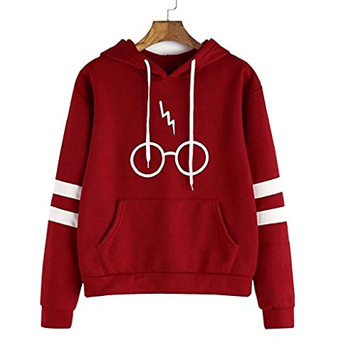JIAJIA YL Mujeres Camisetas Manga Larga Varsity Gafas de Harry Potter Encapuchado Camisa de Entrenamiento Sudaderas con Capucha Tops (Rojo, S)