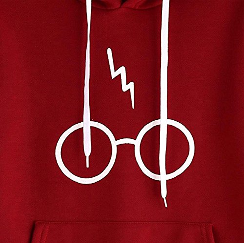 JIAJIA YL Mujeres Camisetas Manga Larga Varsity Gafas de Harry Potter Encapuchado Camisa de Entrenamiento Sudaderas con Capucha Tops (Rojo, S)