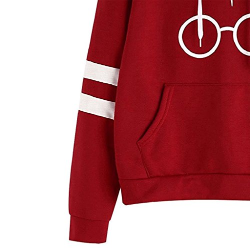 JIAJIA YL Mujeres Camisetas Manga Larga Varsity Gafas de Harry Potter Encapuchado Camisa de Entrenamiento Sudaderas con Capucha Tops (Rojo, S)