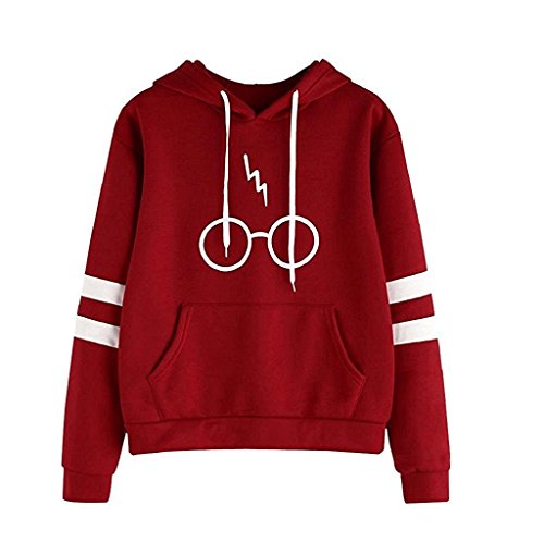 JIAJIA YL Mujeres Camisetas Manga Larga Varsity Gafas de Harry Potter Encapuchado Camisa de Entrenamiento Sudaderas con Capucha Tops (Rojo, S)