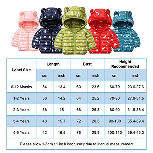 JiAmy Bebés Abrigos de Invierno Chaqueta Ligera para Niños con Encapuchado Bebé Niños Niñas Ropa de Calle Azul 1-2 Años