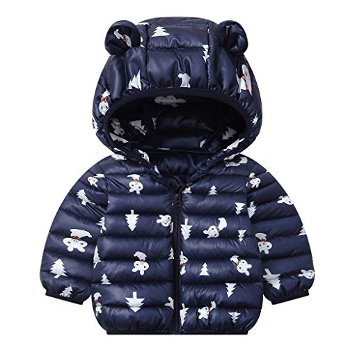 JiAmy Bebés Abrigos de Invierno Chaqueta Ligera para Niños con Encapuchado Bebé Niños Niñas Ropa de Calle Azul 1-2 Años