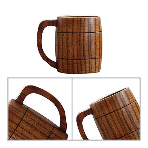 Jiangqiao - Taza de café de madera hecha a mano clásica de madera natural, taza de café, té y leche, cerveza, 350 ml