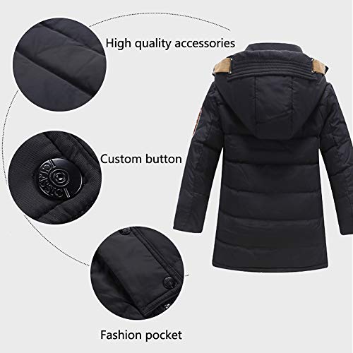 JIANYE Abrigo de Invierno para Niños Chaquetas Invierno Caliente Chaquetas Plumas Espesar Abrigo Plumas con Capucha Abrigo Chaqueta Negro 130
