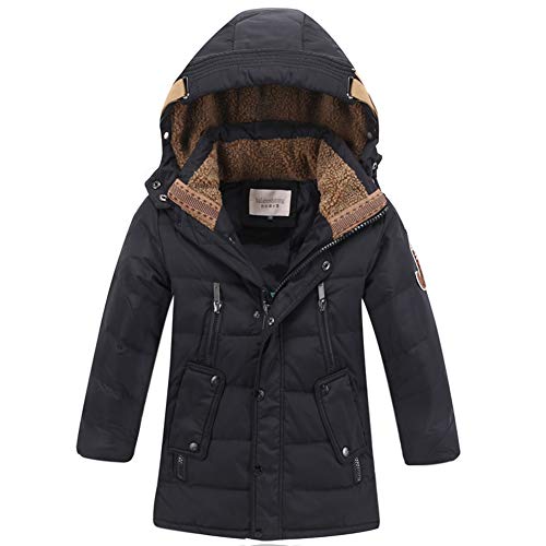 JIANYE Abrigo de Invierno para Niños Chaquetas Invierno Caliente Chaquetas Plumas Espesar Abrigo Plumas con Capucha Abrigo Chaqueta Negro 130