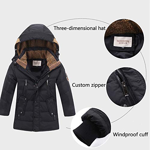 JIANYE Abrigo de Invierno para Niños Chaquetas Invierno Caliente Chaquetas Plumas Espesar Abrigo Plumas con Capucha Abrigo Chaqueta Negro 130