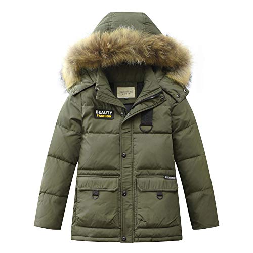 JIANYE Abrigo Plumas Niño Chaquetas Plumas Niños Abrigo Invierno Caliente Chaqueta Invierno Parka Abrigo Chaqueta con Capucha Ejército Verde 120