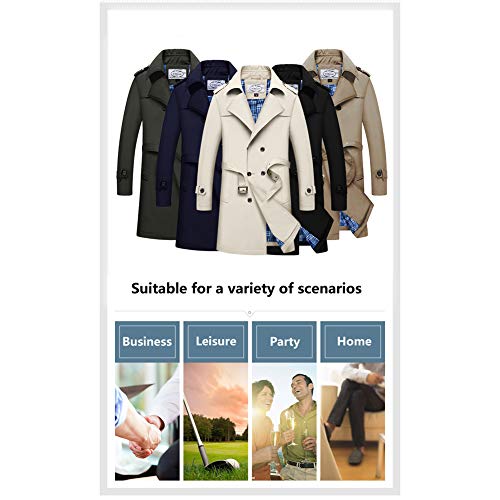 JIANYE Gabardina Hombre Abrigo Largo Clásico Slim Fit Chaquetas Ocio Solapa Gabardinas con Cinturón Caqui 2XL