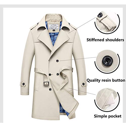 JIANYE Gabardina Hombre Abrigo Largo Clásico Slim Fit Chaquetas Ocio Solapa Gabardinas con Cinturón Caqui 2XL