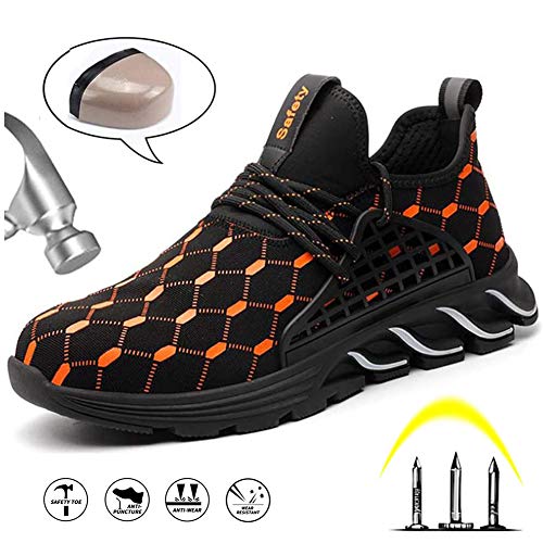 JIEFU Zapatos de Seguridad para Hombres Zapatos de Trabajo Ligeras con Puntera de Acero Zapatos de Deporte Transpirables de Construcción Industrial con Suela de Kevlar Anti-perforación,Black a,44
