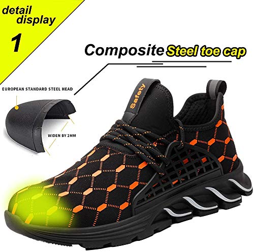 JIEFU Zapatos de Seguridad para Hombres Zapatos de Trabajo Ligeras con Puntera de Acero Zapatos de Deporte Transpirables de Construcción Industrial con Suela de Kevlar Anti-perforación,Black a,44