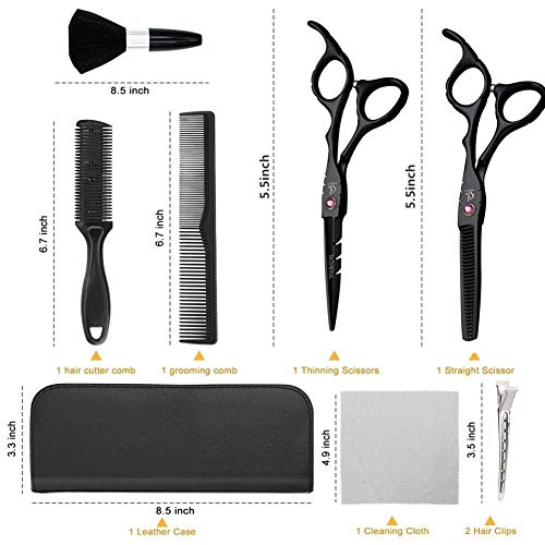 JIEKES Tijeras del corte del pelo Kit de 10 piezas Tijeras de pelo profesional tijeras de peluquería kit del corte del pelo Tijeras Cepillo for el pelo Clip Cabo y estética peine de la barbería Hair S
