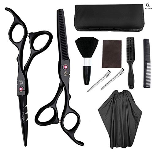 JIEKES Tijeras del corte del pelo Kit de 10 piezas Tijeras de pelo profesional tijeras de peluquería kit del corte del pelo Tijeras Cepillo for el pelo Clip Cabo y estética peine de la barbería Hair S