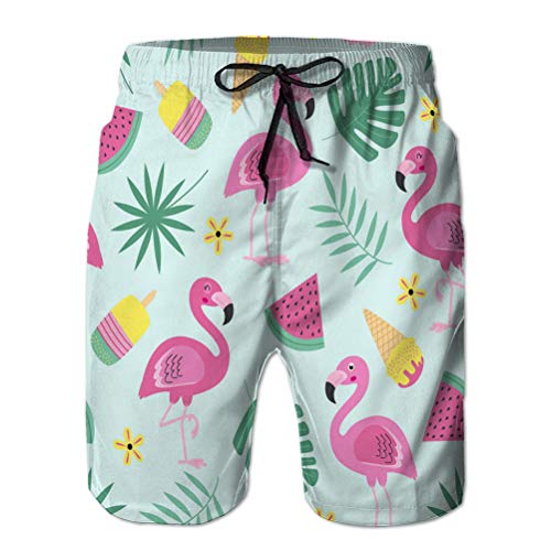 jiilwkie Ropa Deportiva Informal Troncos de natación para Hombre Pantalones Cortos de Playa para niños Patrón sin Costuras con Helado de Flamenco y Fruta XXL