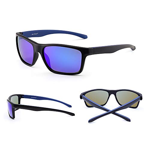 JIM HALO Polarizadas Deportivas Gafas de Sol de Espejo Wrap Alrededor Conducir Pescar Hombre Mujer(Negro/Azul Espejo)