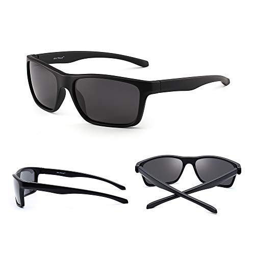 JIM HALO Polarizadas Deportivas Gafas de Sol de Espejo Wrap Alrededor Conducir Pescar Hombre Mujer(Negro/Gris Espejo)