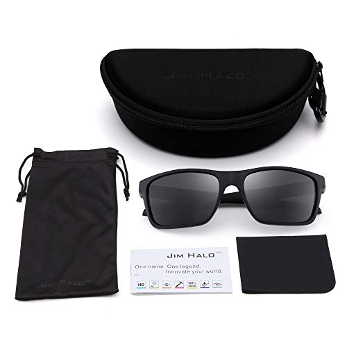 JIM HALO Polarizadas Deportivas Gafas de Sol de Espejo Wrap Alrededor Conducir Pescar Hombre Mujer(Negro/Gris Espejo)